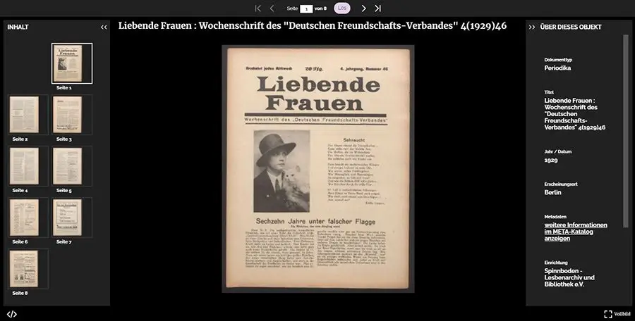 Exponat auf der Webseite des Digitalen Deutschen Frauenarchivs